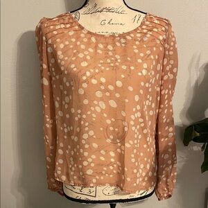Xhilaration Taupe Polka Dot Sheer Blouse Medium